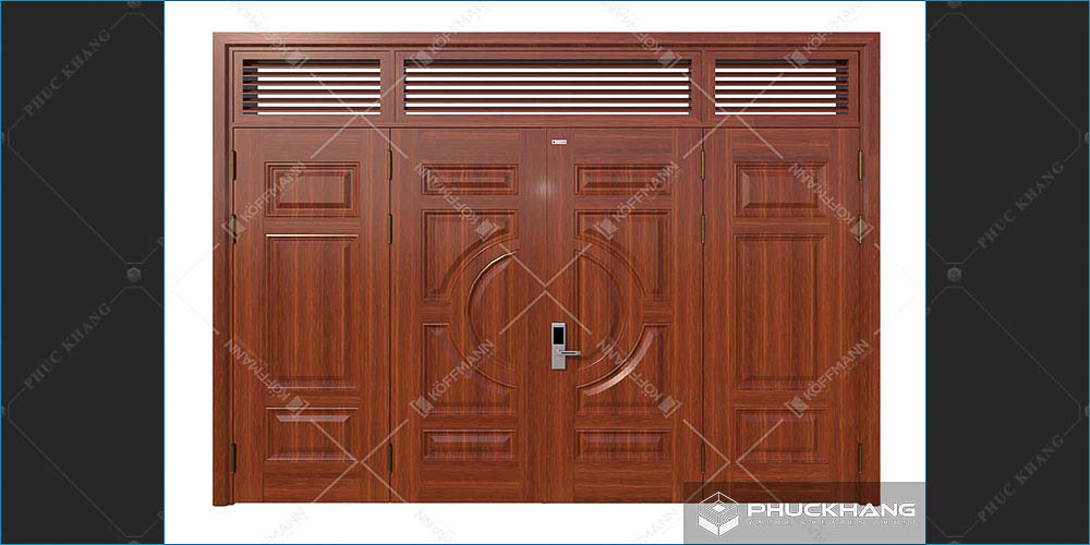 mẫu cửa thép 4 cánh vân gỗ