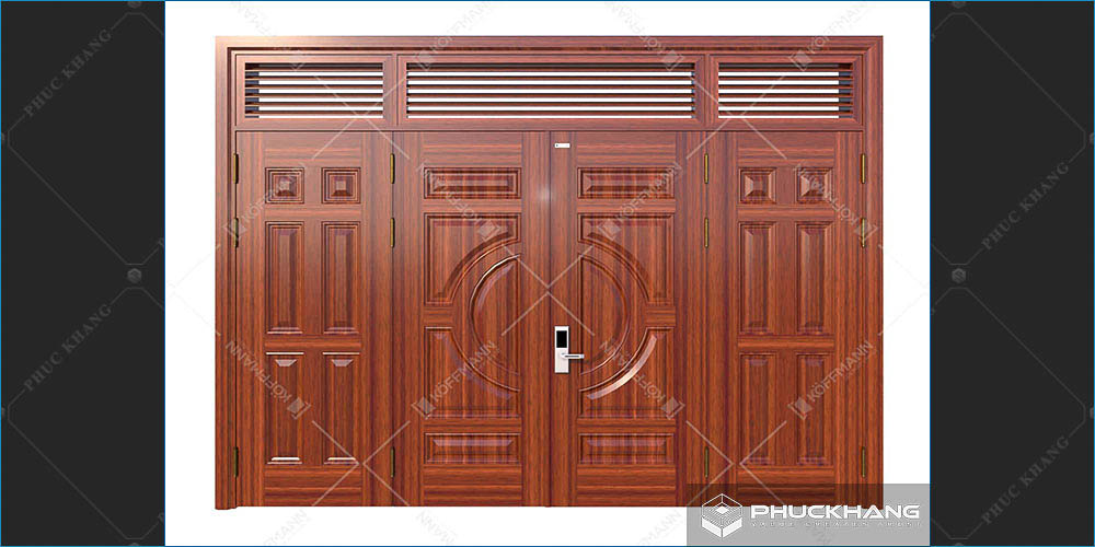mẫu cửa thép 4 cánh vân gỗ
