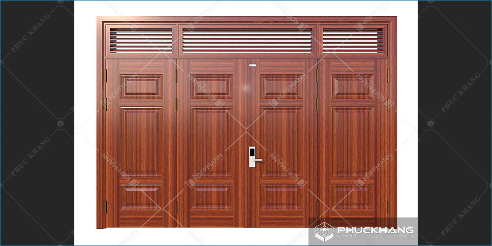mẫu cửa thép 4 cánh vân gỗ