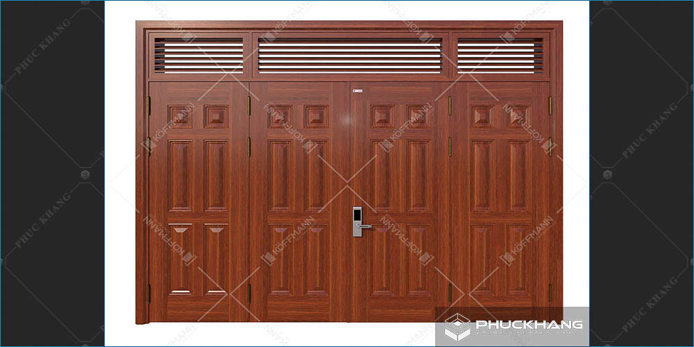 mẫu cửa thép 4 cánh vân gỗ