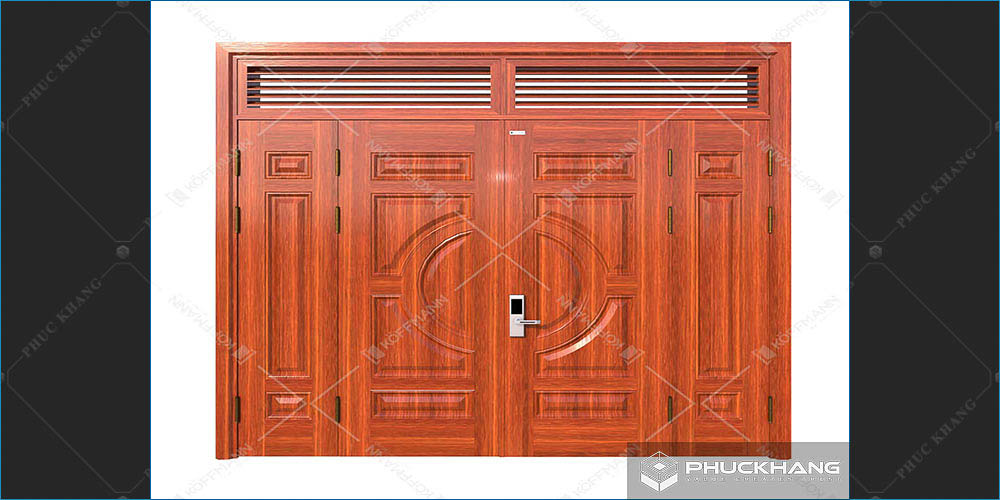 mẫu cửa thép 4 cánh vân gỗ
