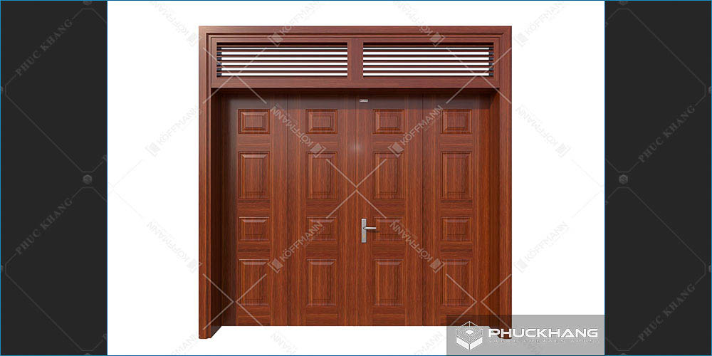 mẫu cửa thép 4 cánh vân gỗ
