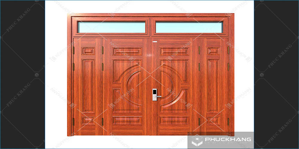 mẫu cửa thép 4 cánh vân gỗ