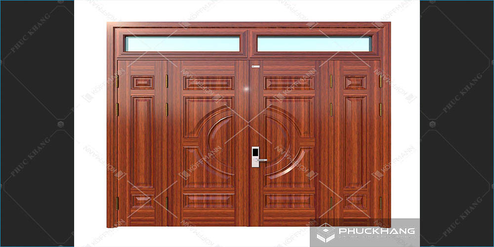 mẫu cửa thép 4 cánh vân gỗ