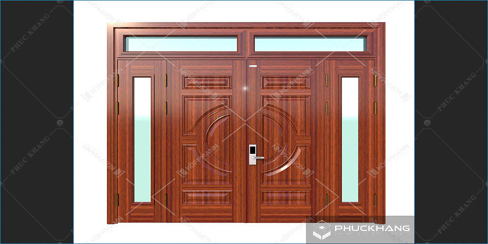 mẫu cửa thép 4 cánh vân gỗ