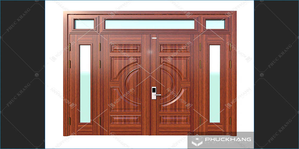 mẫu cửa thép 4 cánh vân gỗ
