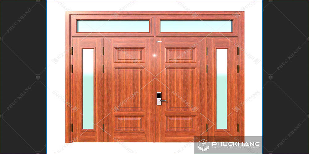 mẫu cửa thép 4 cánh vân gỗ