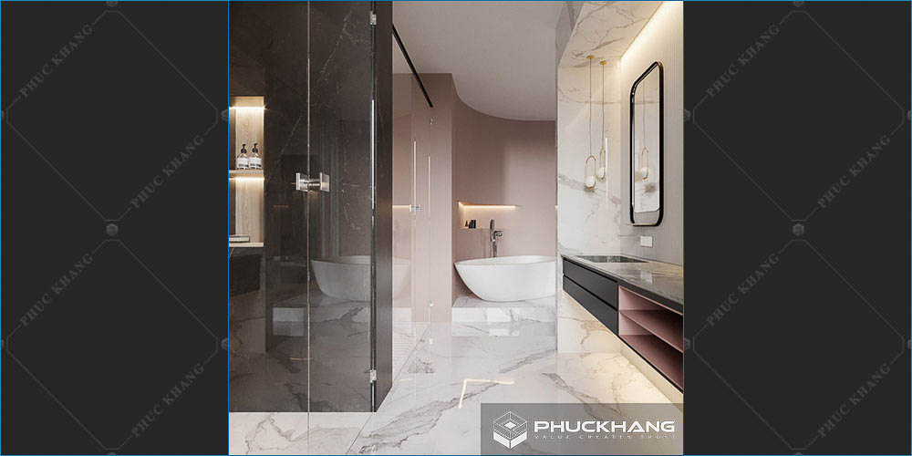 gạch ốp nhà vệ sinh nhà tắm tone trắng