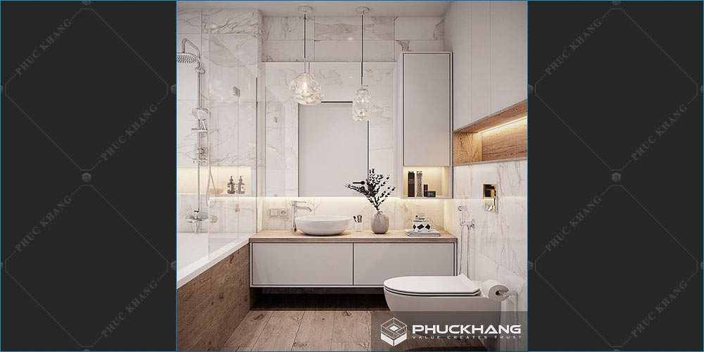 gạch ốp nhà vệ sinh nhà tắm tone trắng