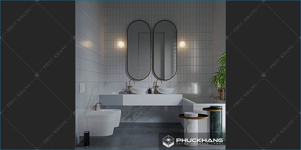 gạch ốp nhà vệ sinh nhà tắm tone trắng