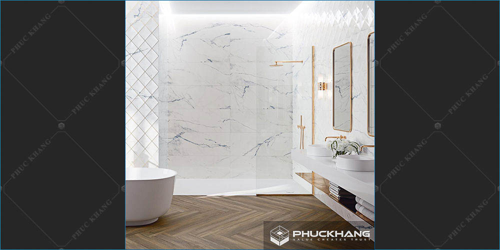 gạch ốp nhà vệ sinh nhà tắm tone trắng