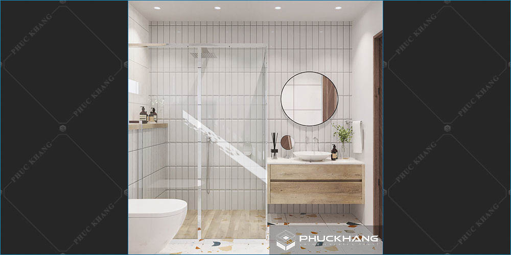 gạch ốp nhà vệ sinh nhà tắm tone trắng
