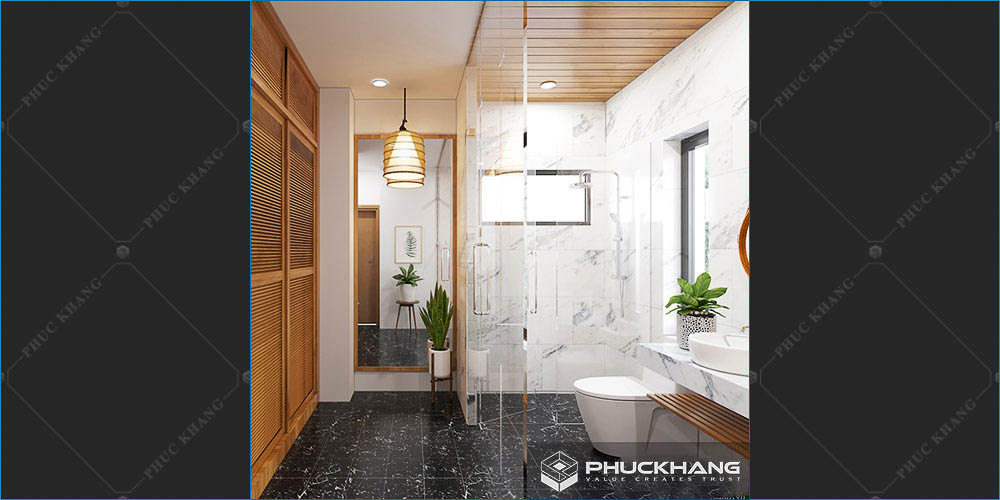 gạch ốp nhà tắm tone trắng