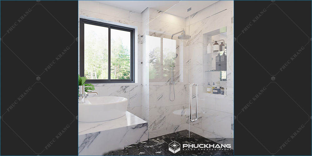 gạch ốp nhà vệ sinh nhà tắm tone trắng