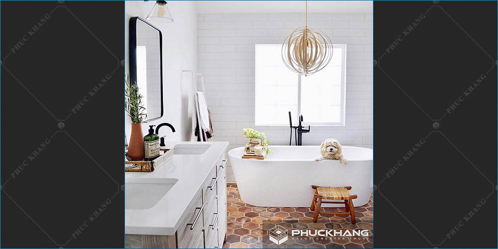 gạch ốp nhà vệ sinh nhà tắm tone trắng