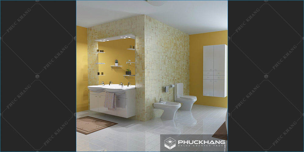 Gạch ốp nhà vệ sinh nhà tắm tone vàng