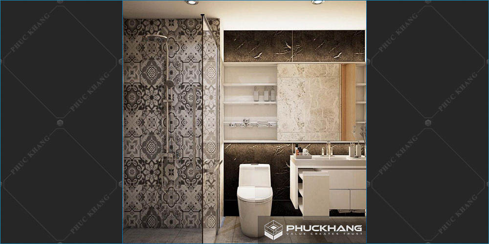 Gạch ốp nhà vệ sinh nhà tắm tone vàng