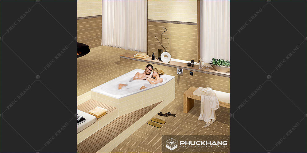 Gạch ốp nhà vệ sinh nhà tắm tone vàng