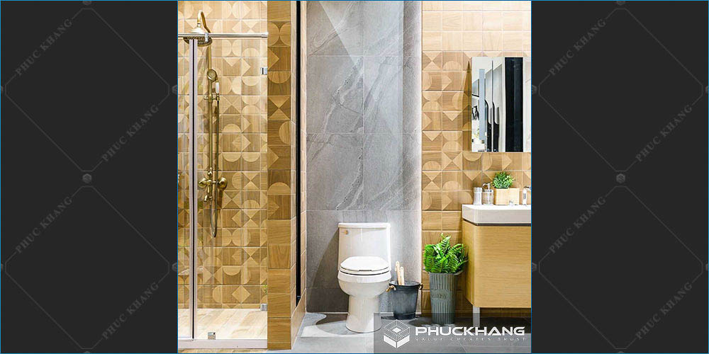 Gạch ốp nhà vệ sinh nhà tắm tone vàng