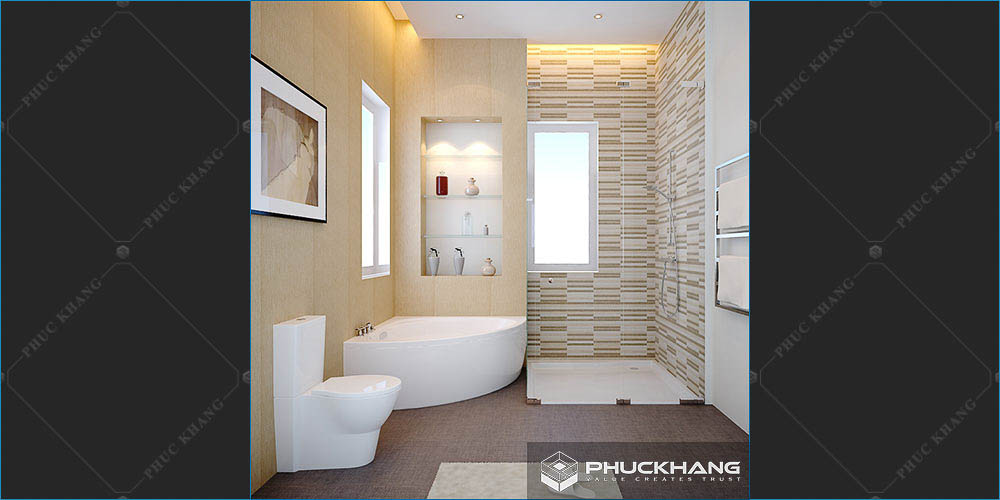 Gạch ốp nhà vệ sinh nhà tắm tone vàng