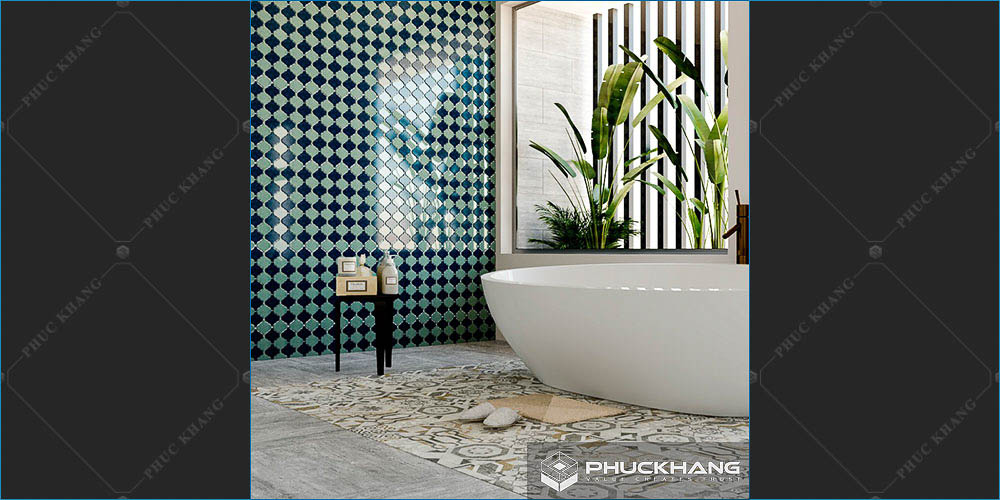 gạch ốp nhà vệ sinh nhà tắm tone xanh