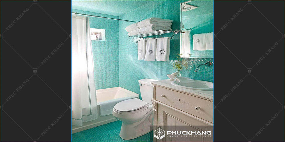 gạch ốp nhà vệ sinh nhà tắm tone xanh