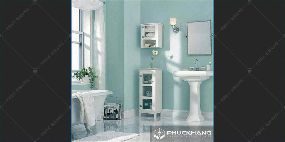 gạch ốp nhà vệ sinh nhà tắm tone xanh