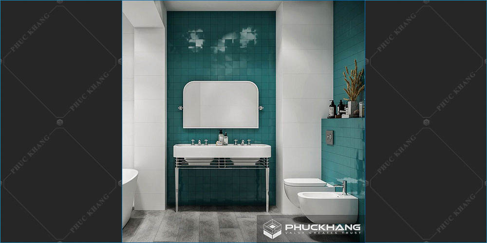 gạch ốp nhà vệ sinh nhà tắm tone xanh