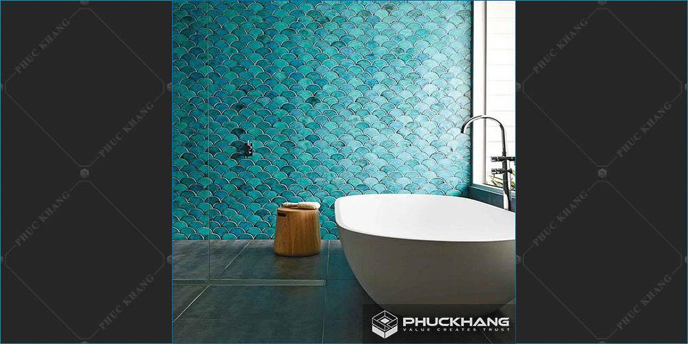 gạch ốp nhà vệ sinh nhà tắm tone xanh