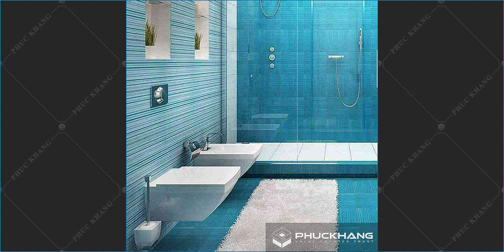 gạch ốp nhà vệ sinh nhà tắm tone xanh