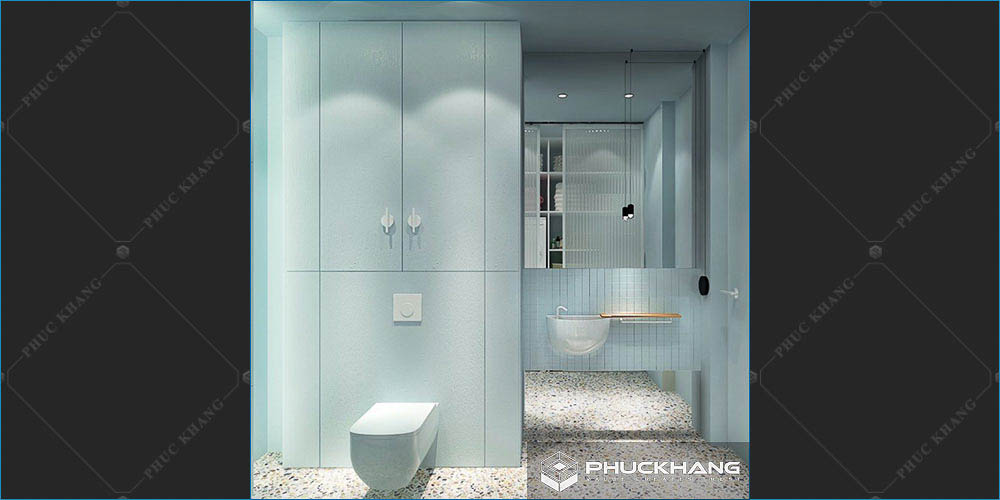 gạch ốp nhà vệ sinh nhà tắm tone xanh
