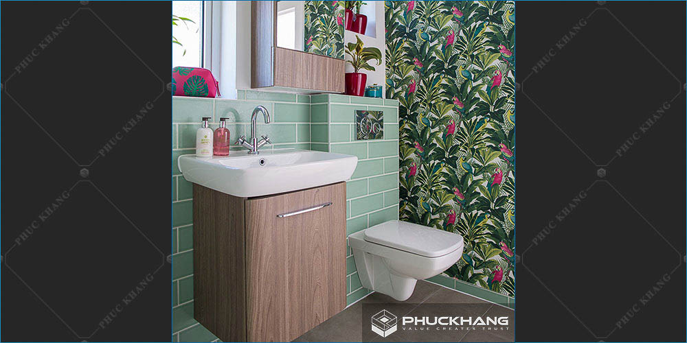 gạch ốp nhà vệ sinh nhà tắm tone xanh