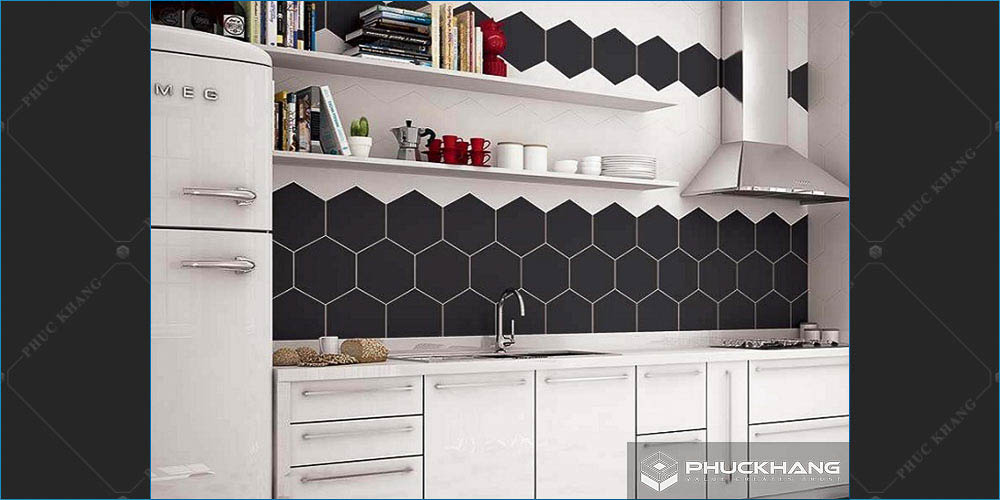 gạch lục giác ốp tường bếp