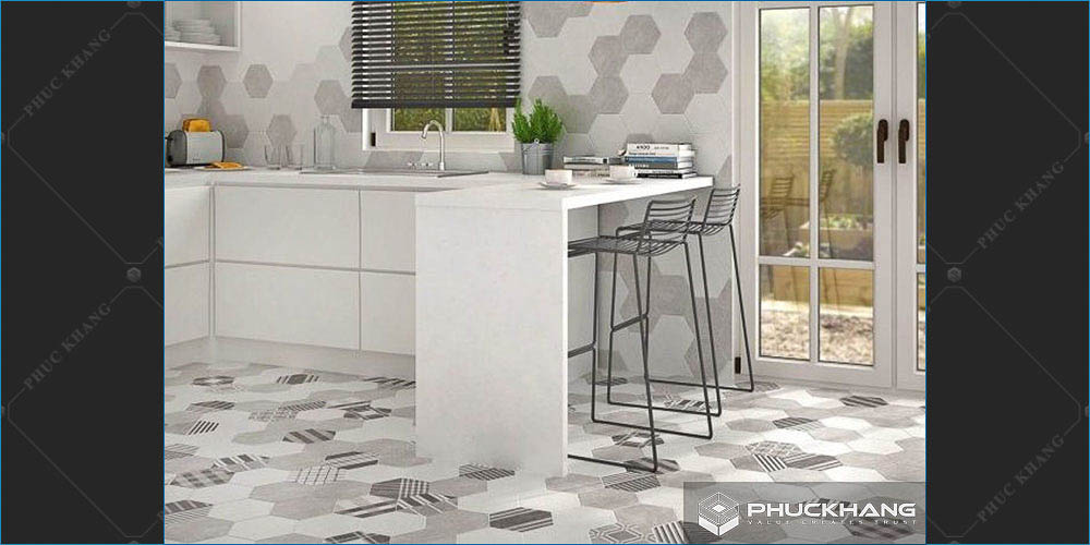 gạch lục giác ốp tường bếp
