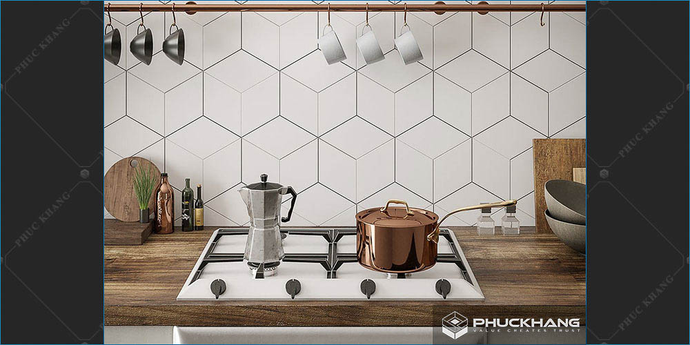 gạch lục giác ốp tường bếp