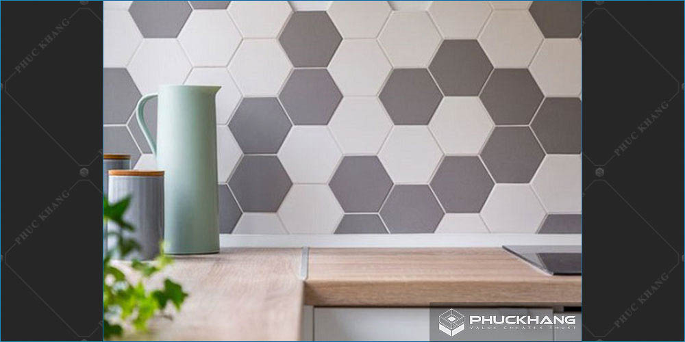 gạch lục giác ốp tường bếp