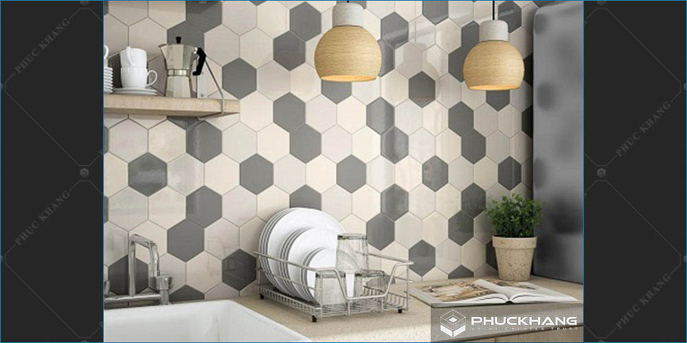 gạch lục giác ốp tường bếp