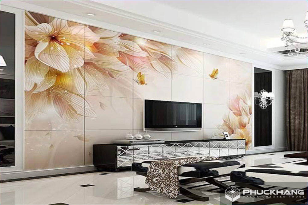 gạch ốp tường phòng khách 3D