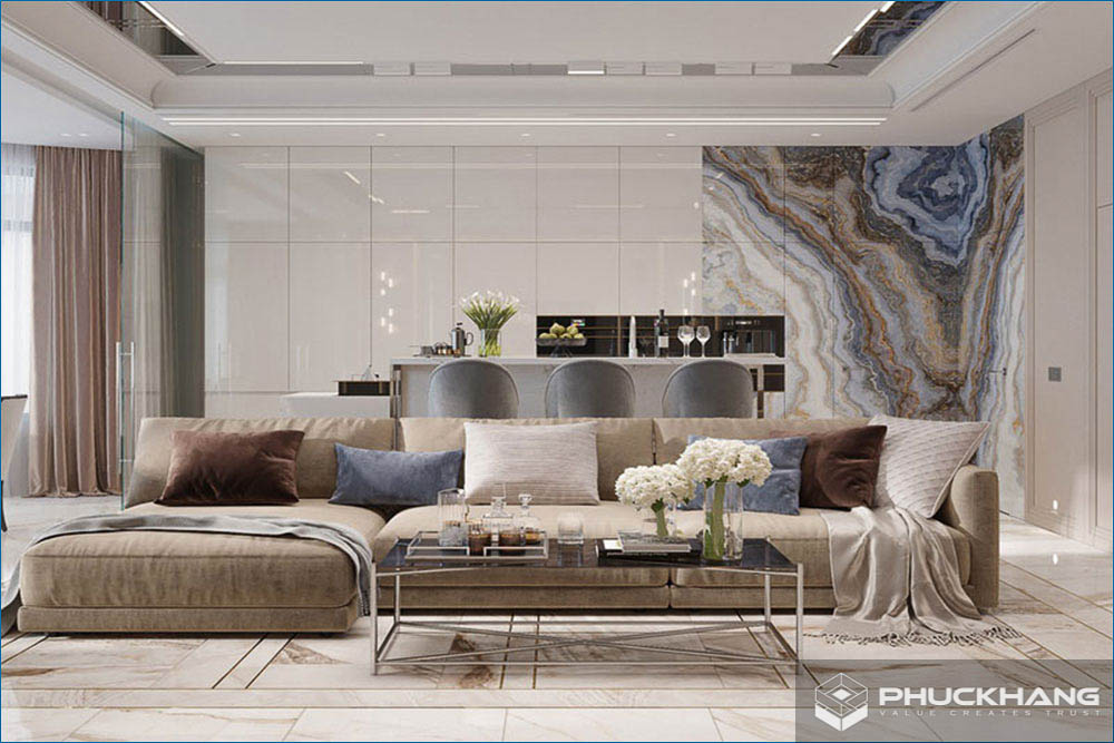 gạch ốp tường phòng khách đậm nhạt