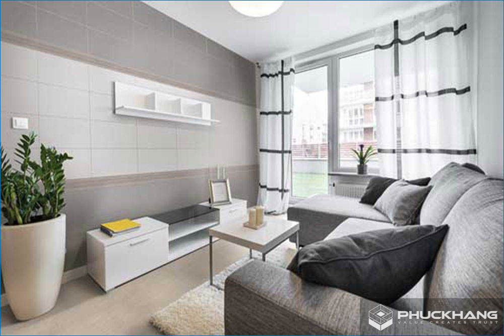 gạch điểm ốp tường phòng khách đậm nhạt