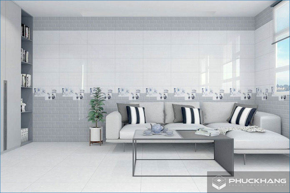 gạch điểm ốp tường phòng khách đậm nhạt