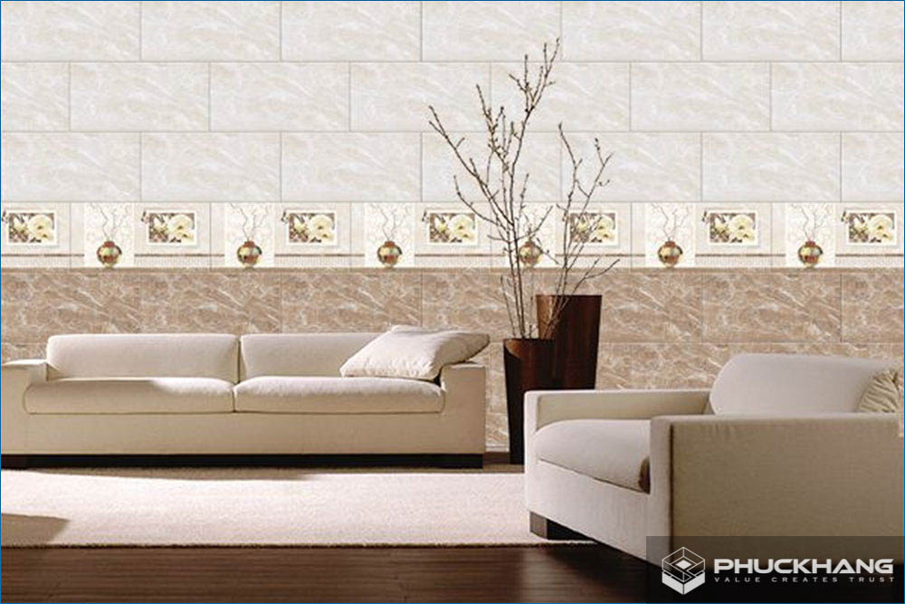 gạch điểm ốp tường phòng khách đậm nhạt