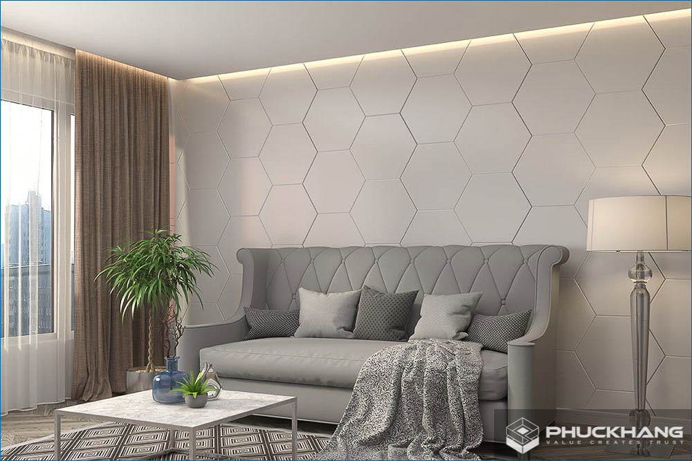 gạch ốp tường đụng trần phòng khách