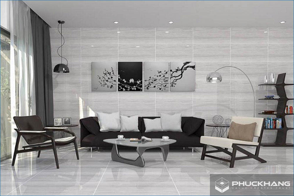 gạch ốp tường đụng trần phòng khách