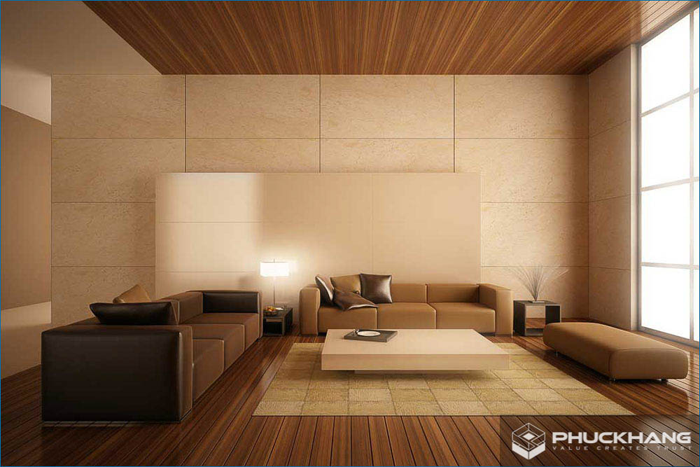 gạch ốp tường đụng trần phòng khách