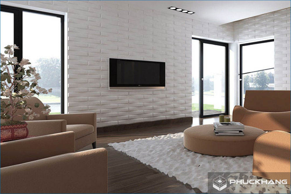gạch ốp tường đụng trần phòng khách