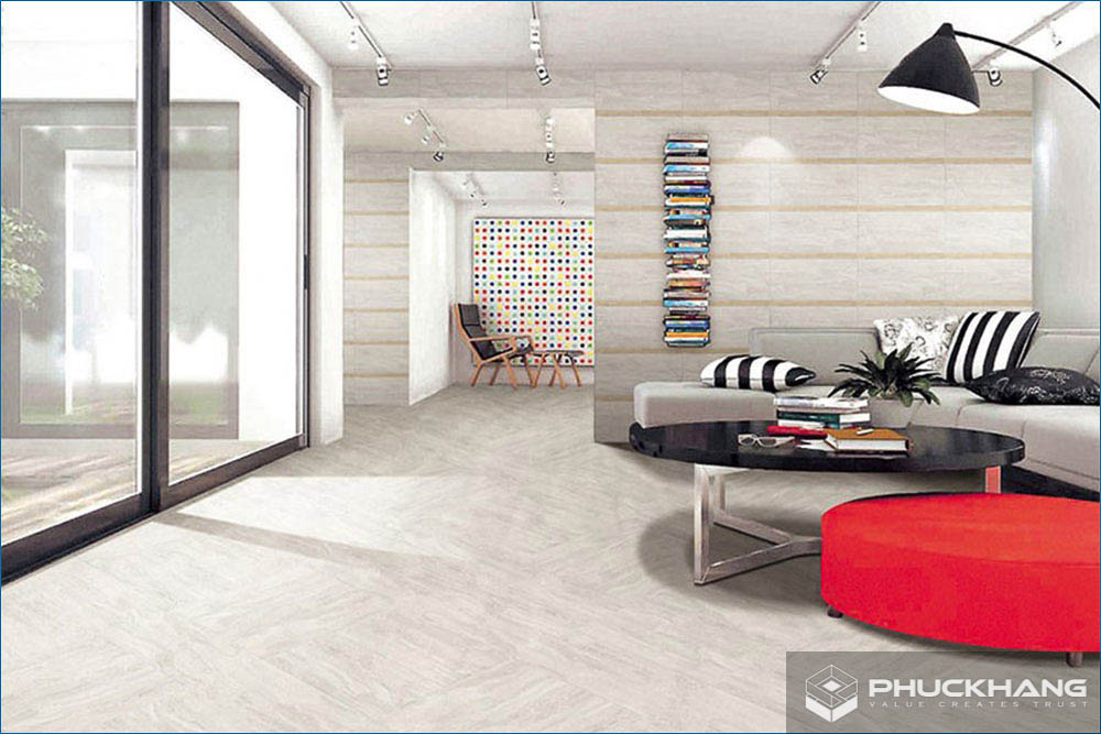 gạch ốp tường đụng trần phòng khách