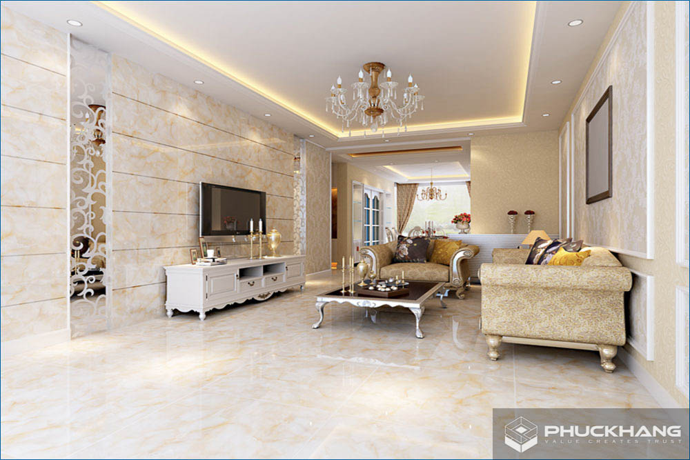 gạch ốp tường 1 mảng tạo điểm nhấn cho phòng khách
