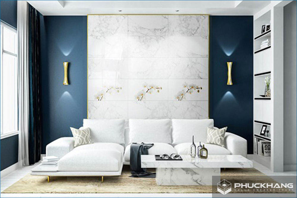 gạch ốp tường 1 mảng tạo điểm nhấn cho phòng khách