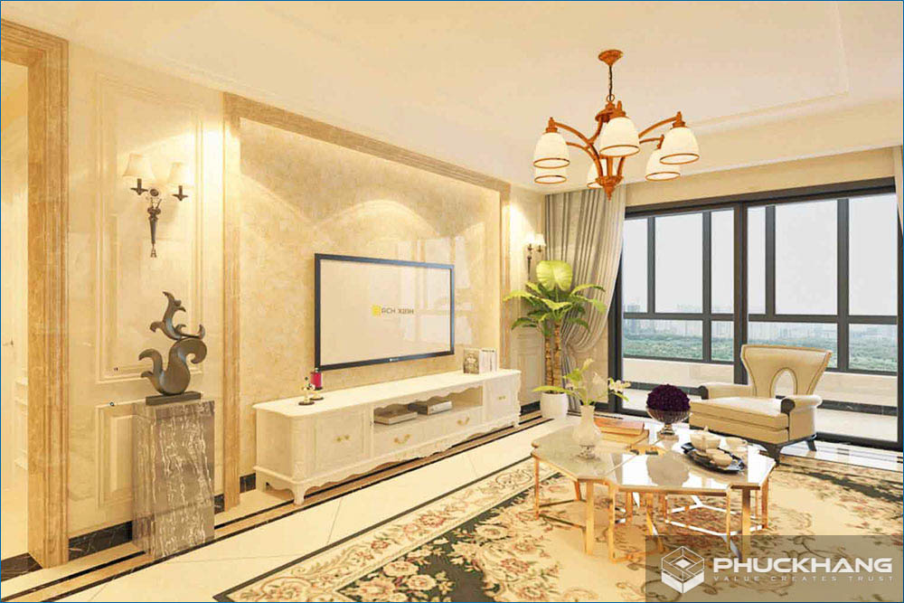 gạch ốp tường 1 mảng tạo điểm nhấn cho phòng khách